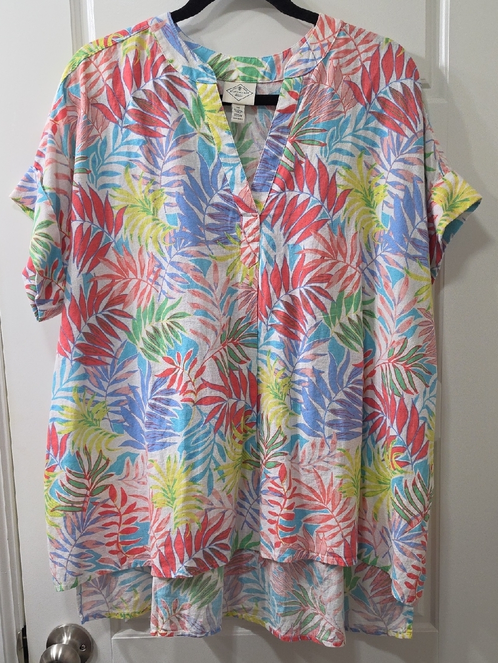 St. John's Bay Linen/Cotten Blend Tropical Leaf Short Sleeve Tunic - 0X